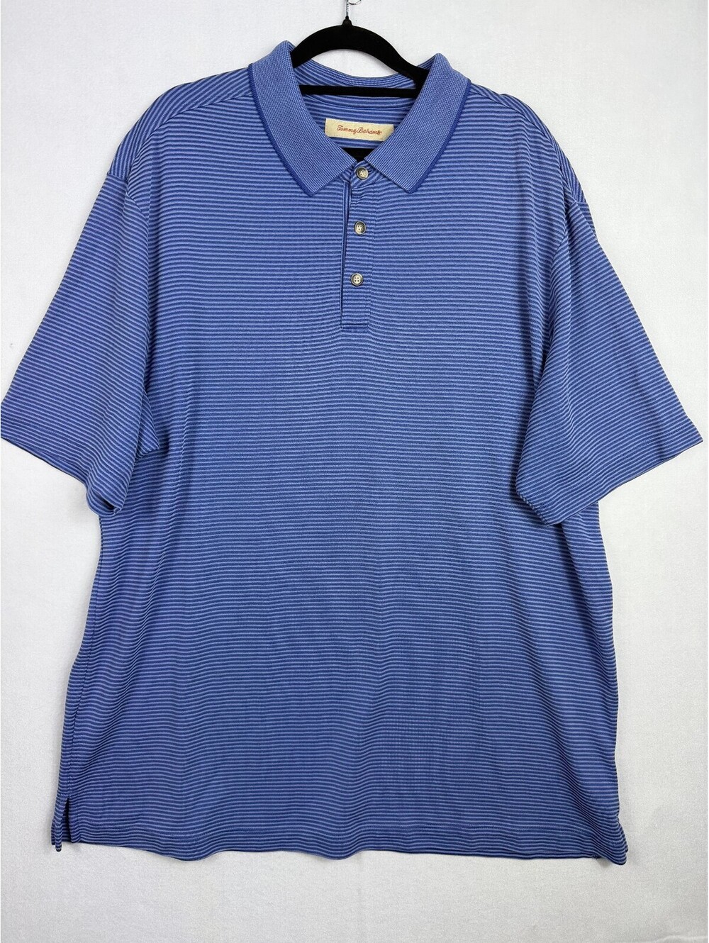 Tommy Bahama Mens Polo Shirt Sz XL Blue Striped Modal Golf Short Sleeve